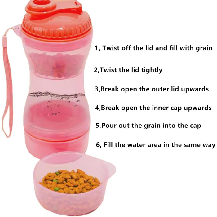 Водяна пляшка для собак з дозатором води та контейнером для корму, ідеальна для прогулянок та подорожей