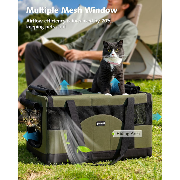 Транспортна переноска для котів Pecute - переноска-торба для 2 котів, стабільна, складана, для подорожей (темно-зелена)