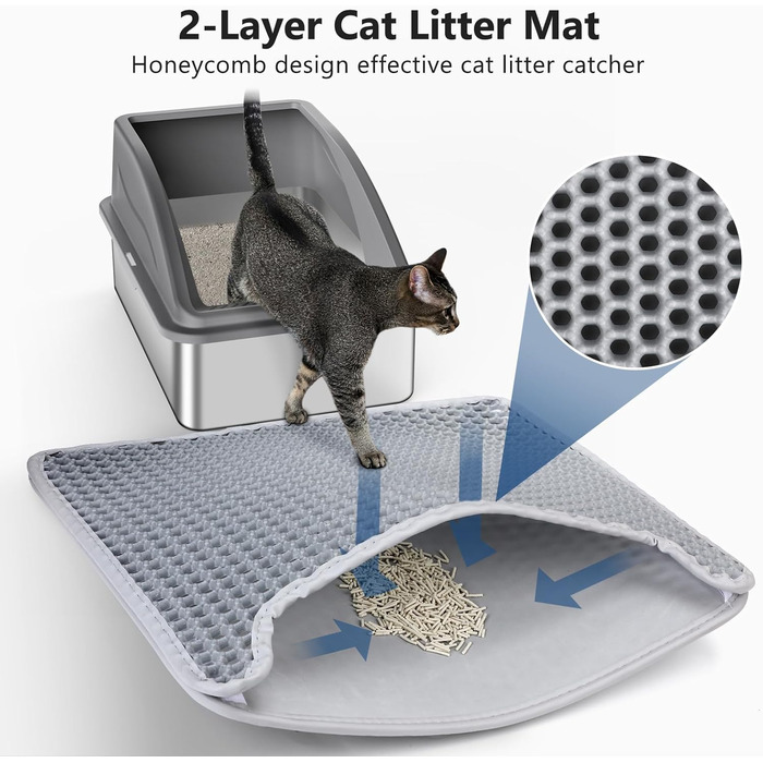 Торгівля туалет для котів з нержавіючої сталі, великий розмір, XL, з кришкою, захист від протікання, не липкий, з килимком та совком, сірий