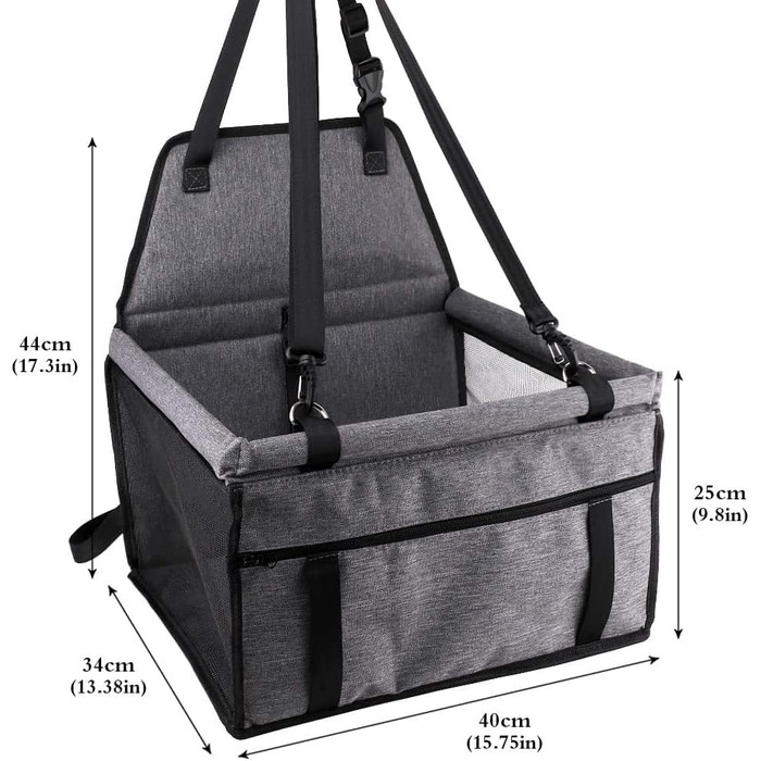 Автомобільний крісло для собак на переднє сидіння - чорний/сірий, з ременем безпеки, водонепроникний, складаний, для малих та середніх порід