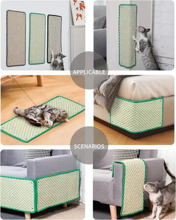 Килимок для дряпання котів JanYoo, сизаль, 60x25 см, 2 шт, зелений. Захист для підлоги, стін, меблів