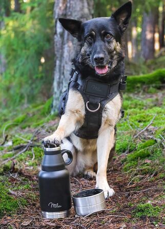 Водяна пляшка для собак Milu 950 мл з мискою для корму - ізольована сталева пляшка для собак, чорна