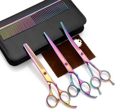 Професійний набір ножиць для собак 7.0 дюймів: набір ножиць для грумінгу, вирівнювальна ножиця, ножиці для грумінгу домашніх тварин, ножиці для стрижки собак з нержавіючої сталі 440C
