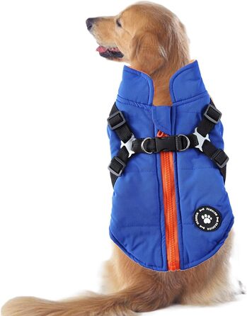 Теплий зимовий одяг для собак: куртка-жилет з пов'язкою, для цуценят та собак середніх та великих порід (синій, S)