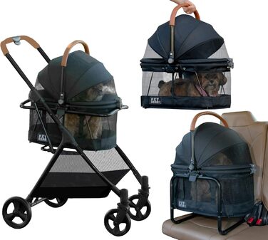 Дитяча коляска Pet Gear View 360 3-в-1 для собак та котів, чорний Jet Black, 50.8 x 30.5 x 47 см