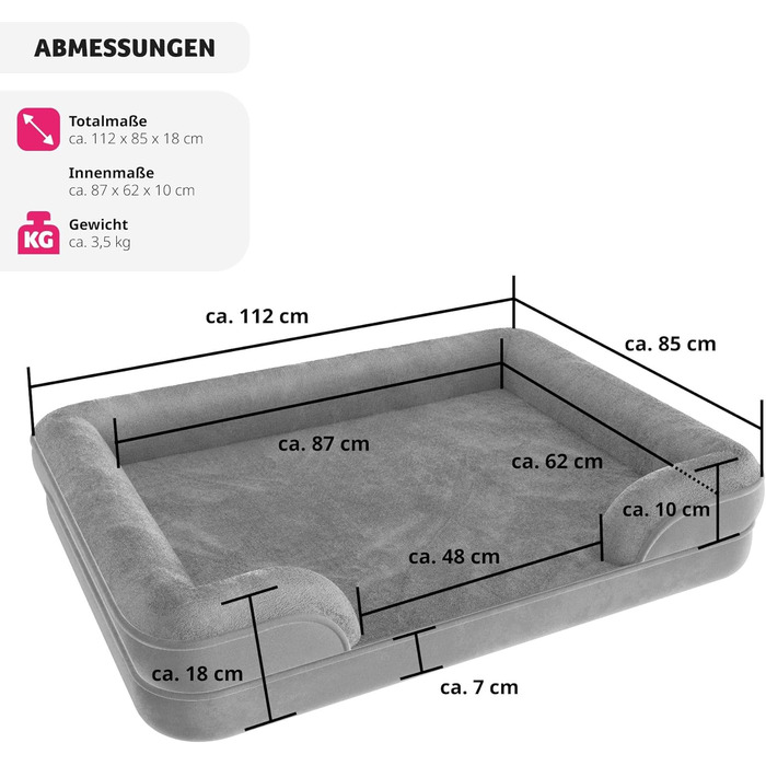 Ортопедичне ліжко для собак tectake® з memory foam, велике та середнє, м'яке та миється, кошик, лежанка, корзина, подушка (L - 94 x 72 x 18 см, L 112 x B 85 x H 18 см)
