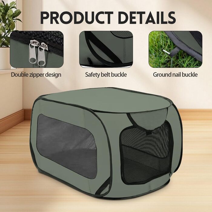 Складана переноска для собак 92x52x52 см з подвійними дверцятами - безпечна для подорожей на авто, з вентиляцією, Pop-Up дизайн з оксфордської тканини, для собак/кішок до 30 кг (Зелена)