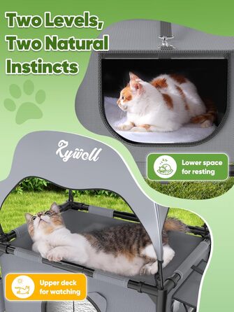 Вольєр для котів Rywell Extra Large, 3 поверхи, 5 вікон, портативний, для вулиці/тераси, 145x110x110 см