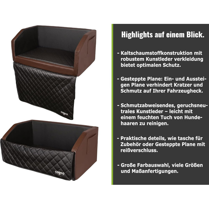 Автоматичне ліжко для собак CopcoPet у багажник, 70x55x38 см, штучна шкіра, захист багажника, водовідштовхувальне, стійке до подряпин, з захисним покриттям, для подорожей (Коричневий/Чорний, 100x90 см з системою ременів)