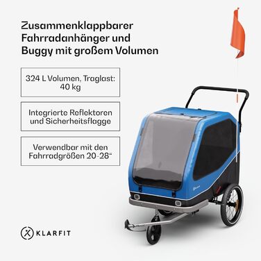Klarfit Goldie Home: Причіп для собак, 334 л, водовідштовхуючий, для дому та вулиці, вантажопідйомність 40 кг, складання, 16-дюймові колеса