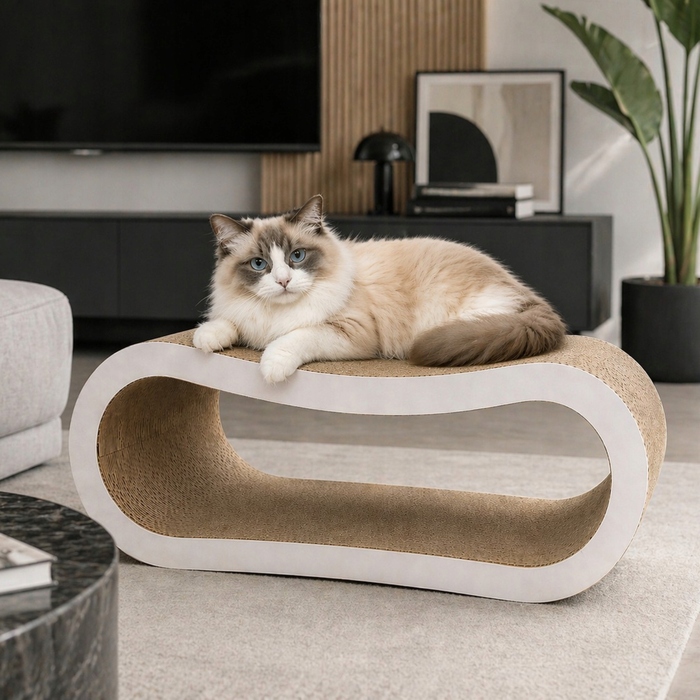 Картонний дряпак-шезлонг для котів «Вісімка» Premium, лежанка EKO, 77x30x30 см
