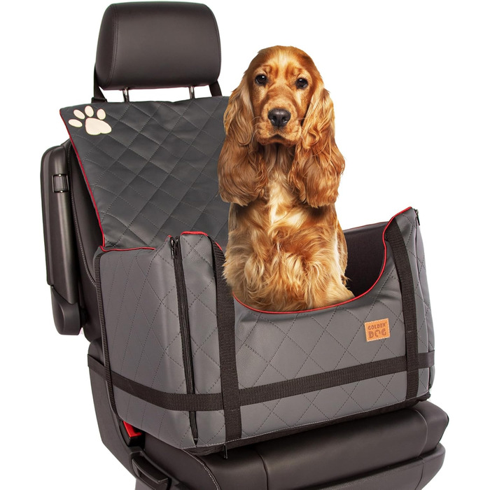 Автомобільний лежак для собак Golden Dog - сірий, 65x53x27 см, з кріпленням на ремінь безпеки, водонепроникний, для пасажирського сидіння, складаний