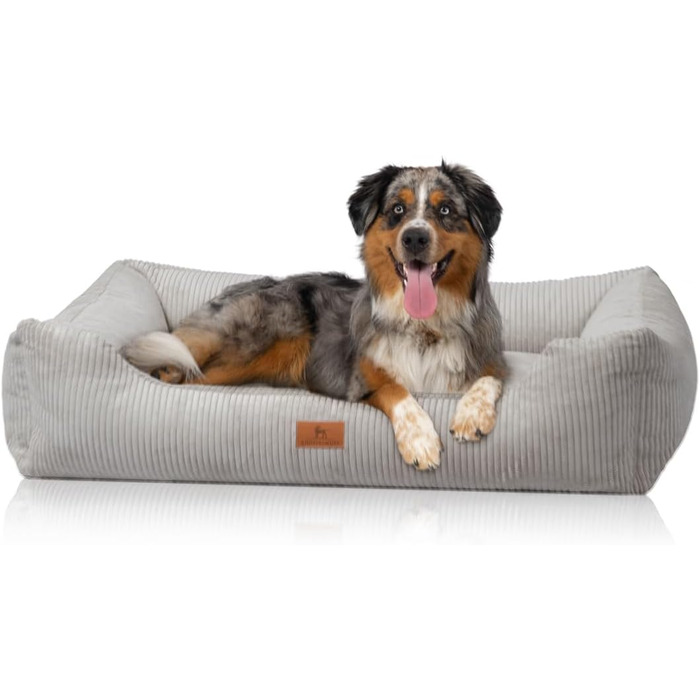 Лежак для собак Knuffelwuff Olivia XL 105x75 см, світло-сірий, корд, знімний чохол, машинне прання, для великих і малих собак
