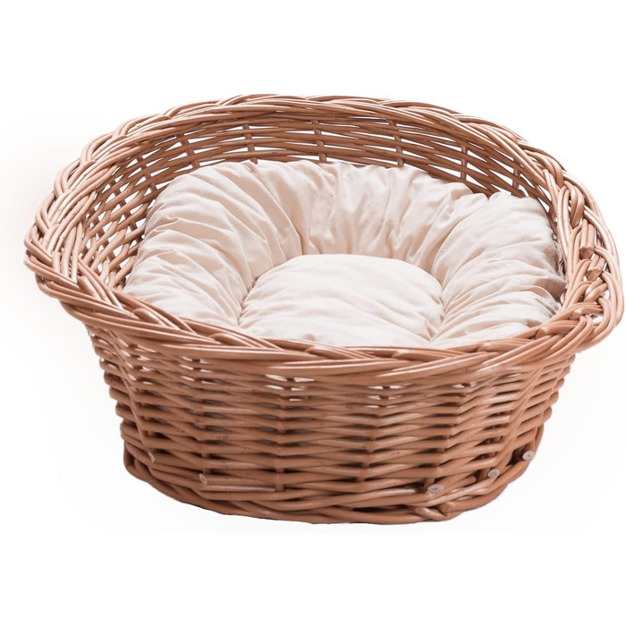 Вільховий Світ - ліжко для собак і котів з плетеного вілля, ліжко для домашніх тварин - натуральне, тепле, дихаюче та стильне - різні розміри (85x60x18 см, світло-кремове подушка)