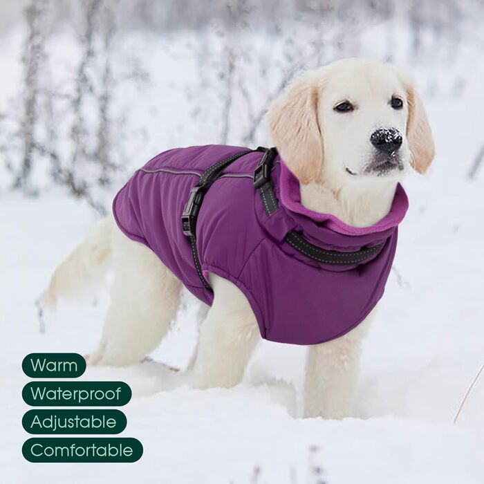 Водонепроникний теплий зимовий пуховик для собак середніх порід Kuoser з нашийником - теплий флісовий пуховик-пуловер для собак M (3XL, 108x68 см), фіолетовий