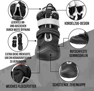 Чоботи для собак OneTigris Pathfinder: 4 шт., чорні, водонепроникні, теплі, регульовані, з світловідбиваючими застібками, розмір 9 (11x8 см)