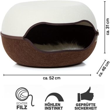 Котяче гніздо CanadianCat 2.0, лежак-ніша для котів, фетр, кремово-коричневий, 52x46x31 см