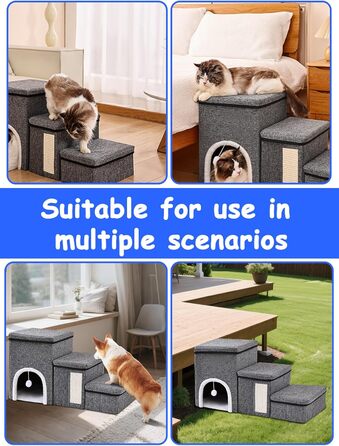 Сходинки для собак маленьких порід, 43 см, 3 сходинки, складаються, з которачкою, протиковзке покриття, до 50 кг, сірі