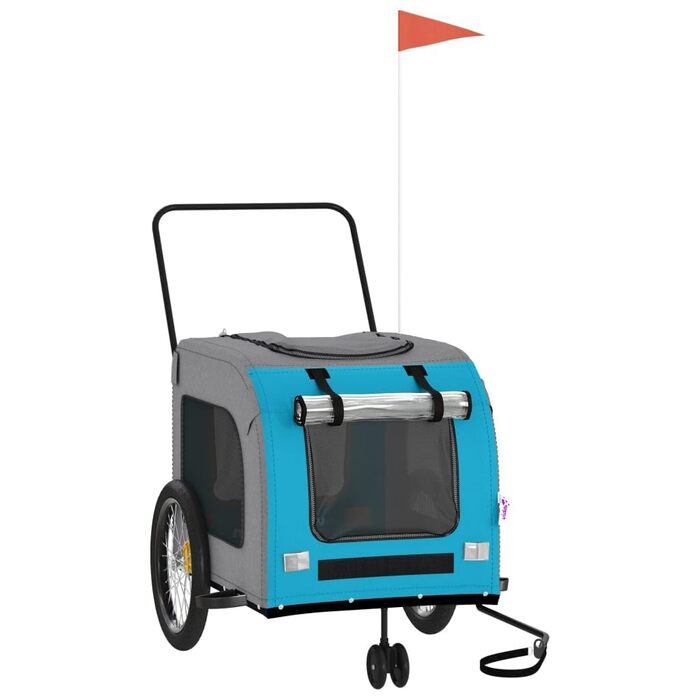 Візок для собак з колесами, велосипедний причіп для собак, блакитний та сірий, Oxford-Gewebe та метал, для домашніх тварин середнього розміру