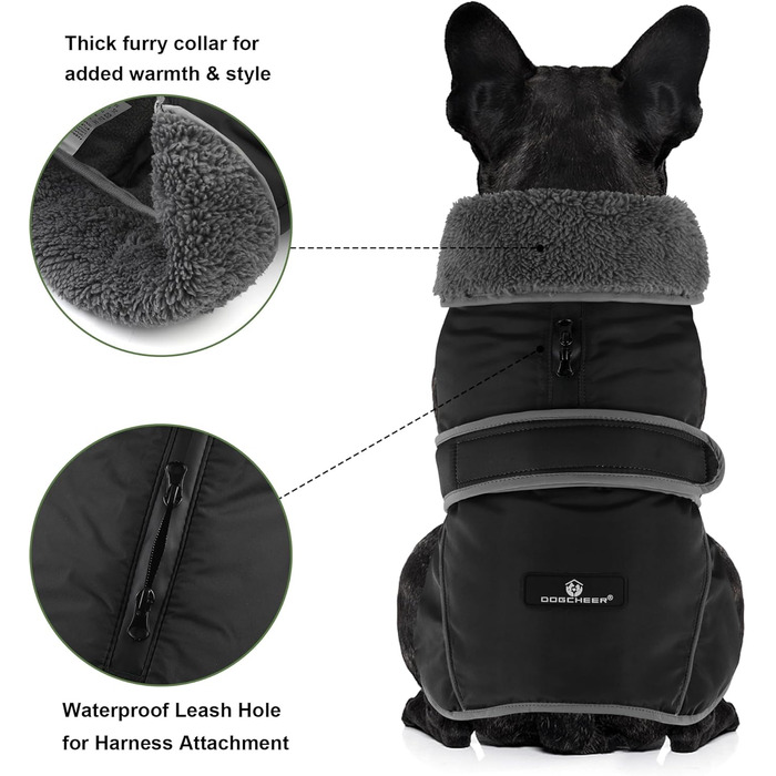 Зимовий теплий одяг для собак Dogchee: куртка з флісовим коміром, тепла та зручна, для малих, середніх та великих собак, чорна, розмір XXL (обхват грудей 78-100 см, довжина спини 61 см)