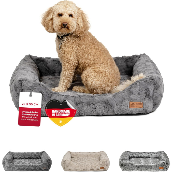 Ортопедичне ліжко для собак Deluxe Exklusiv M (70x90 см) з Memory Foam та антиковзаючою основою. Легко миється, колір антрацит, виготовлено в Німеччині