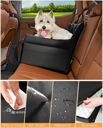 Автокрісло для собак, підвищувач для собак, автокрісло з підсумками, повідком, для тварин до 13,6 кг, шкіряне покриття