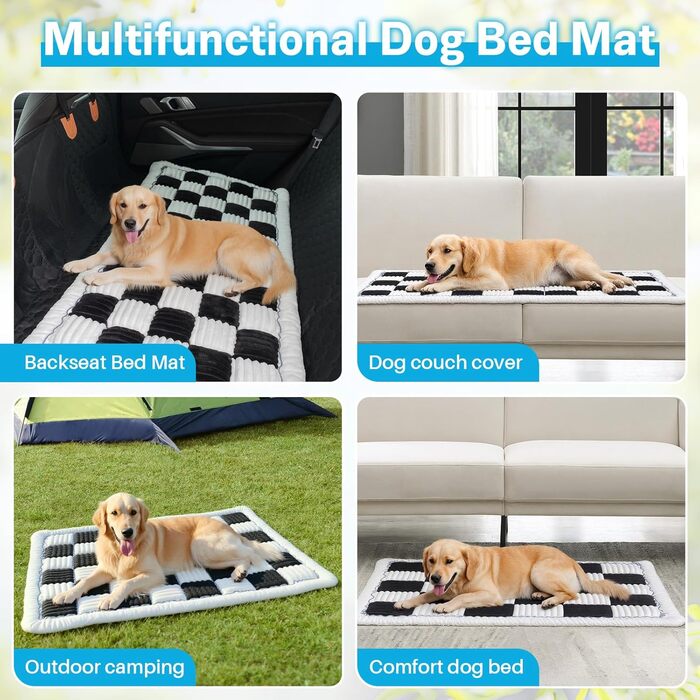 Незнімний чохол на автокрісло для собак, ворсиста килимок для тварин на заднє сидіння, водонепроникний та стійкий до подряпин килимок для подорожей, м'який захист для автомобілів, вантажівок та позашляховиків (63 x 138 см), в клітинку чорний (60*130 см)