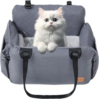 Автокрісло для собак, автокрісло для маленьких собак, сіре, з ременями безпеки та кишенями для зберігання. Водонепроникне та пральне автокрісло для собак.