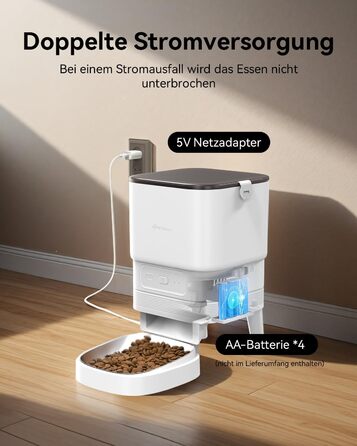 Автоматичний годівник для котів з Wi-Fi, 4L, керування через додаток, 10s запис голосу, для котів та собак (білий)