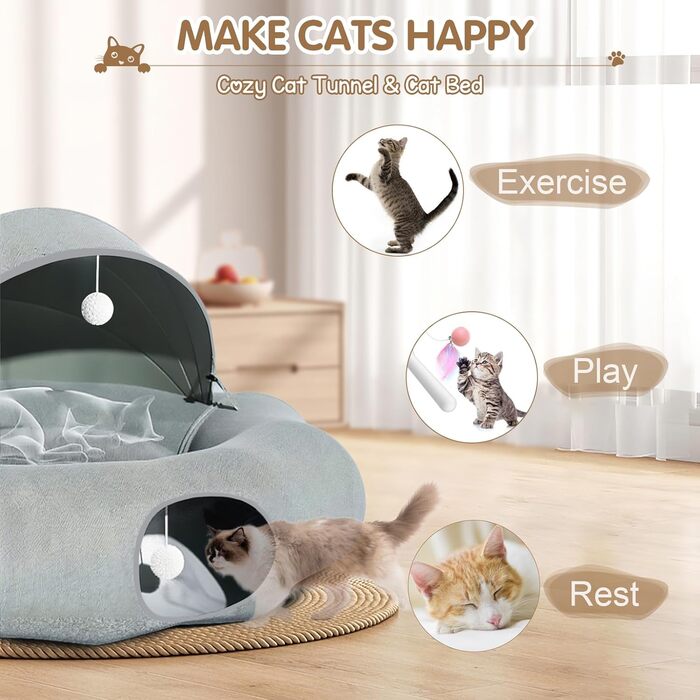 Туннель-лежанка для котів Teeloray Road, сірий, діаметр 90 см - іграшка-лежанка для котів, тунель-схованка