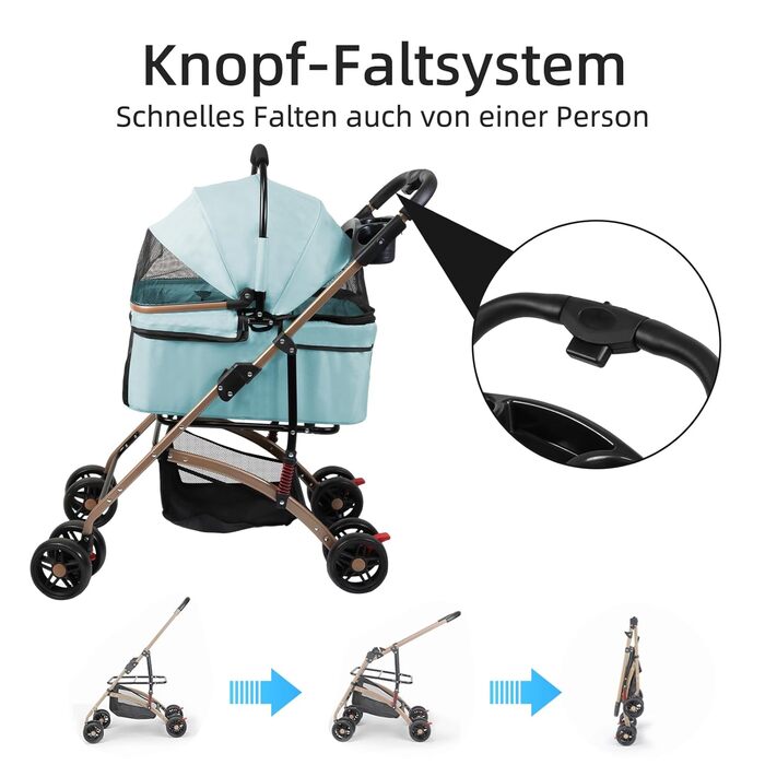 Візок для собак 3 в 1, складний, для маленьких собак та котів, знімний кошик, візок для дітей, сітчасте вікно, оксфордська тканина, до 20 кг (зелений)