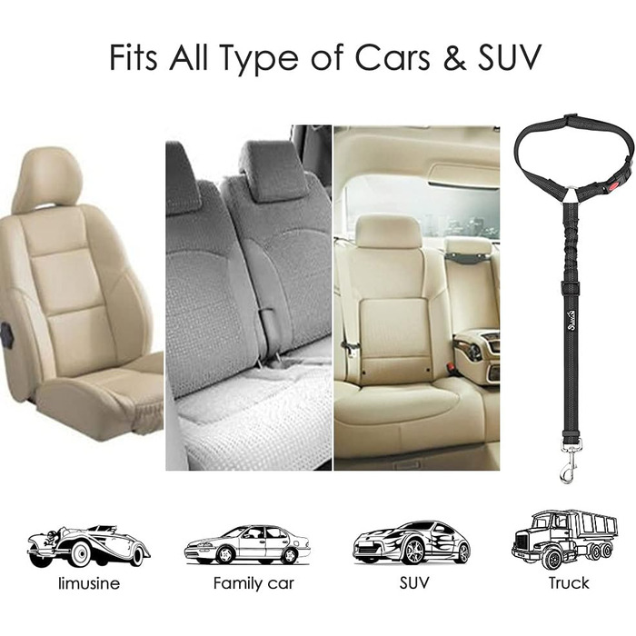 Автомобільний ремінь безпеки для собак Lukovee (2 шт.), регульований, з еластичним шнуром та світловідбиваючими елементами, для подорожей та повсякденного використання