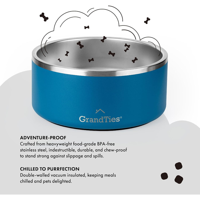 Нержавійна миска для собак та котів GrandTies з гравіюванням, велика (1890 мл, кобальтово-синій)