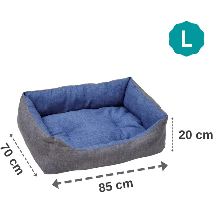 Лежак для собак Baroni Home прямокутний з двосторонньою подушкою, 70x85 см, сірий і синій
