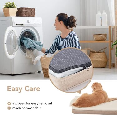 Ортопедичне велике собаче ліжко з Memory Foam, ліжко для собак з охолоджуючою гелевою матрацом, водонепроникним підкладом та знімним плюшевим покривалом для великих собак X-Large, 104x74x10 см, Бежевий (Memory Foam)