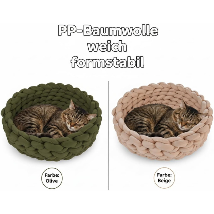 Котяче ліжко Ø40 см, 14 см висота | Плетене котяче гніздо з бавовни | М'яке, зручне котяче ліжечко для маленьких та середніх котів, миється (Крем-Абрикос)