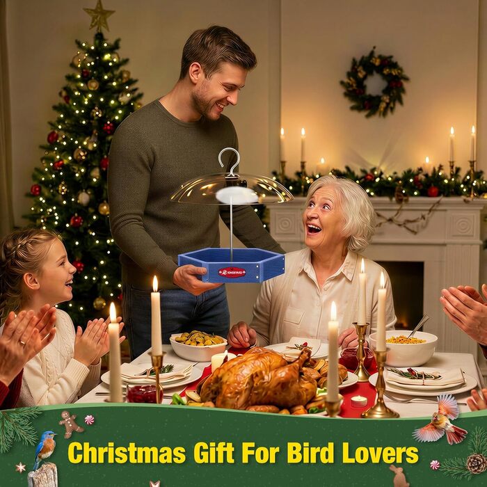 Годівниця для птахів Kingsyard підвісна для диких птахів, велика станція з регульованим дахом від дощу, металева платформа, перероблений пластик, садовий декор (Синій)