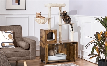 Ігровий комплекс для котів Yaheetech: низька дряпачка, лежанка та стовп-дряпалка (101-160 см)