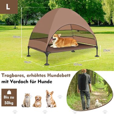 Лежанка для собак Snagle Paw з дахом, піднятий дизайн - стабільне ліжко для собак з антиковзними ніжками, широка тінь - водонепроникна для великих собак, для дому/на вулицю, кемпінг та сад, коричнева, 106 x 84 x 76 см