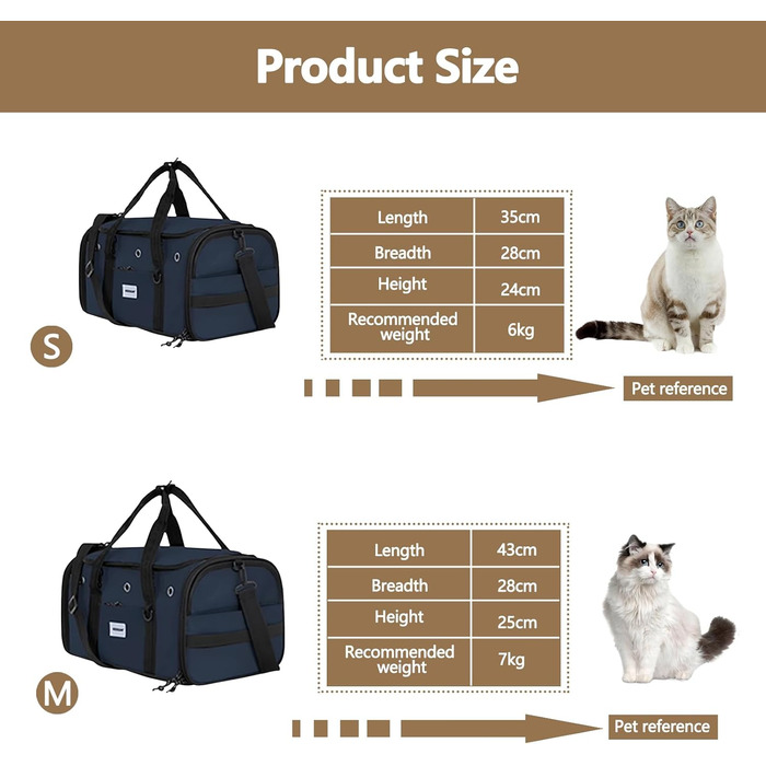 Транспортувальна сумка для тварин Galatée, складана, для котів та собак, блакитна (M)