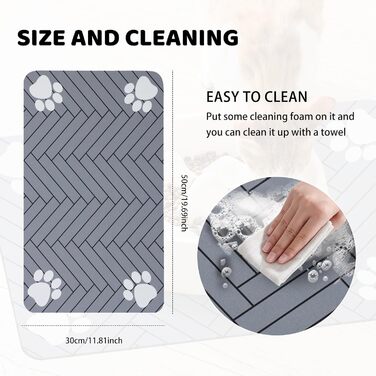 Килимок для годівлі собак та котів, суперпоглинаючий, антиковзний, швидковисихаючий, легко миється (Світло-сірий, 30x50 см)