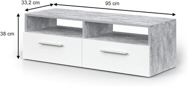 Тумба під телевізор Vicco Diego, білий глянець, 95x38 см, бетон