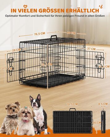 Клітка для собак Yaheetech 75x44x50 см, складна, з перегородкою, 2 двері, металевий транспортний бокс для дому й авто, з висувним піддоном, для цуценят і котів, чорна