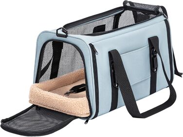 Транспортна сумка Petsfit для котів та собак, складана переноска для собак та котів, дихаюча переноска для собак, авіапереноска для домашніх тварин в авто, літаку або потягу, сірий, зелений колір