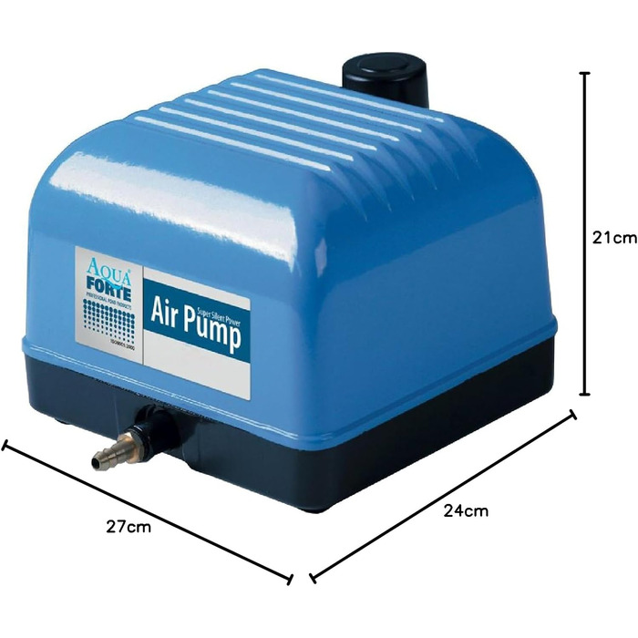 AquaForte Hi-Flow V-10 повітряний насос для ставків, алюмінієвий корпус, тиха робота, потужність 10 Вт, продуктивність 4 л/хв на 1,2 м, для ставків до 6 м³, без регулювання