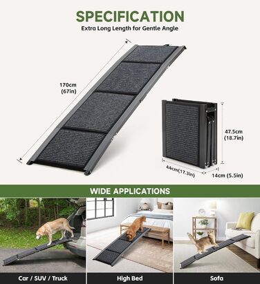 Рампа для собак Hunderampe, 170 см, складана, для авто, з неслизькою поверхнею, до 113.4 кг, легка та портативна