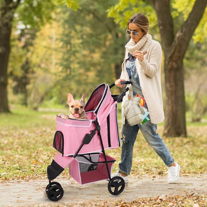 Візок для собак Wedyvko, 15 кг, рожевий, легкий, компактний, з аксесуарами, EVA-колеса