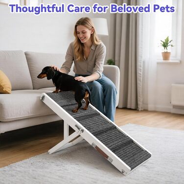 Рампа для собак Pawaboo, дерев'яна сходинка для домашніх тварин, 4 регульовані висоти (13,6'-21'), для маленьких собак та котів, з антиковзним покриттям, (80x30 см, білий)