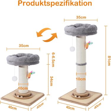 Дряпак для котів Trhillsbrad 81 см з м'ячиком та іграшками, з сизалю