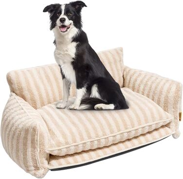 Крісло-лежанка для собак, лежанка для тварин, м'яке ліжко для собак, крісло-диванчик для собак (XL, 100x65x40 см, бежево-смугасте)
